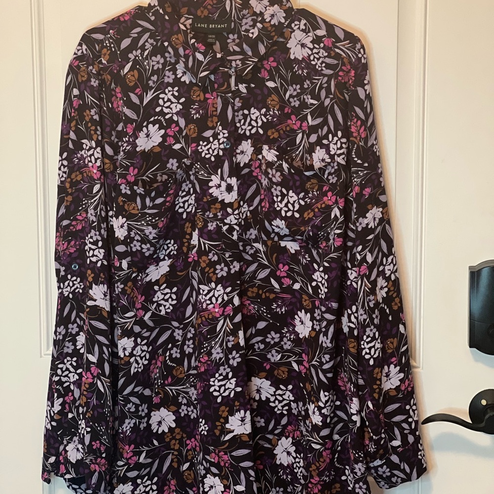 ✨ Lane Bryant Floral Collared Button Blouse Multicolor Plus 18/20 - Picture 5 of 9